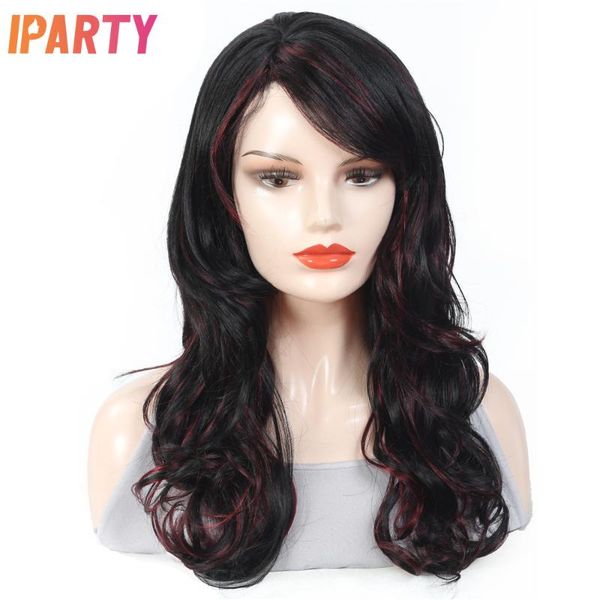 

synthetic wigs wig with bangs for black women mixed color long natural wavy high temperature fiber iparty glueless machine made