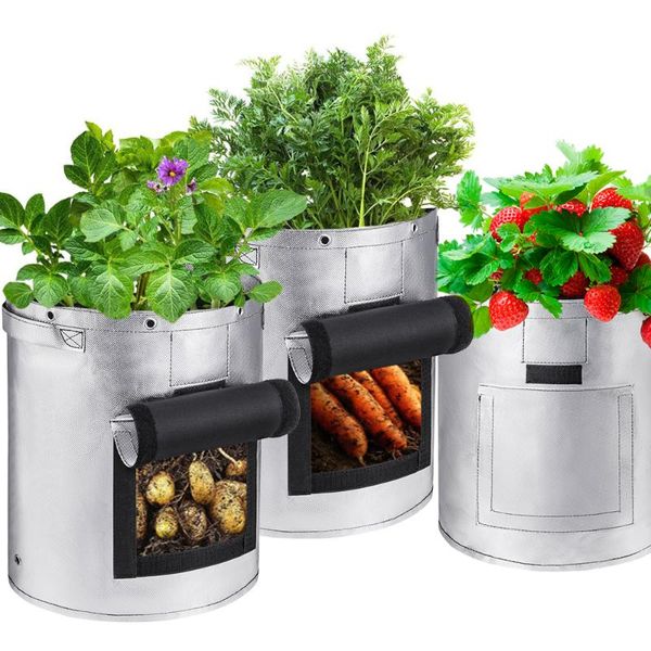 

planters & pots 7/10 gallon potato grow bags window and reinforced handles thickened nonwoven aeration fabric for plant