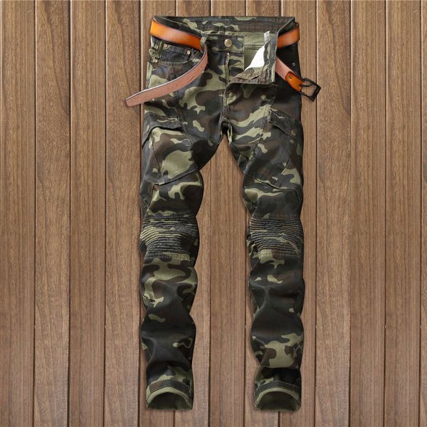 

camouflage men's jeans trend personality slim elastic pants, Blue