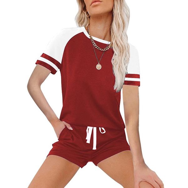 

women's tracksuits women summer 2pcs match color short sleeves t-shirt drawstring waist shorts suit clothes sets for female ladies, Gray