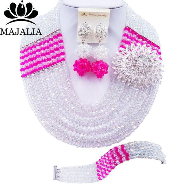 

earrings & necklace majalia fashion classic nigerian wedding african jewelery clear ab crystal bride jewelry sets 10cj0058, Silver