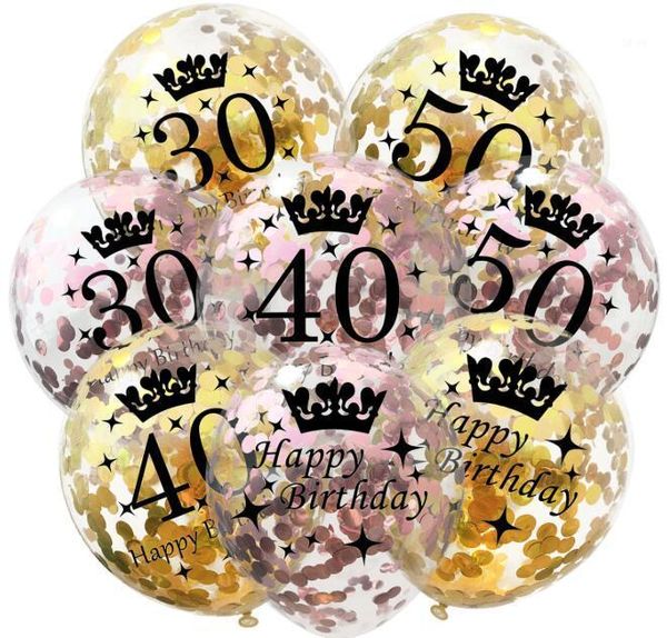 Palloncini di compleanno di coriandoli Palloncino trasparente in lattice gonfiabile da 12 pollici 30 40 50 Decorazione per feste di anniversario