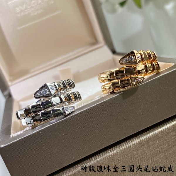 

2021 new snake ring with diamond in 18k gold plated rose platinum color for women wedding jewelry gift men punk band hip hop couple rings, Golden;silver