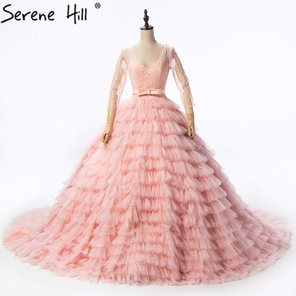 

party dresses see through long sleeve lace ball gown mother daughter evening 2021 tiered arabic dubai bha2021, White;black