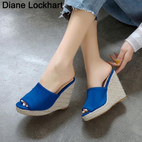 

slippers women wedge sandals platform espadrille for woman summer casual handmade slip-on beach ladies thick bottom slides jhzy, Black