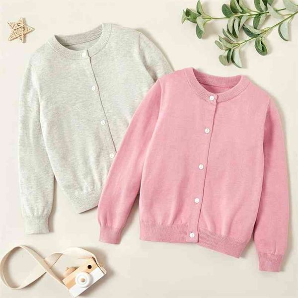 Chegada outono e inverno elegante botão sólido blusas cardigans crianças menina roupas tops 210528