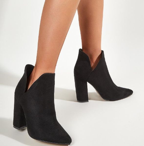 

boots shoes woman women ankle chaussure short booties gladiator flock pointed toe office pumps zapatos mujer sapato k0016, Black