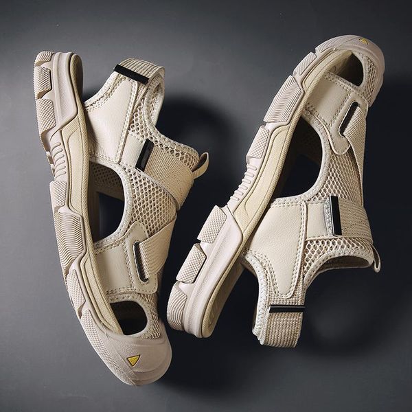 

2021 fashion summer women mens sandals black beige mesh leather sandy beach sandal men shoes size eur 38-44 code: 93-1801 sandals top
