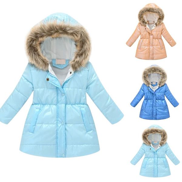 

down coat girls winter jacket children's thick warm parkas hooded windproof outwear 2-11 years toddler girl snowsuit, Blue;gray