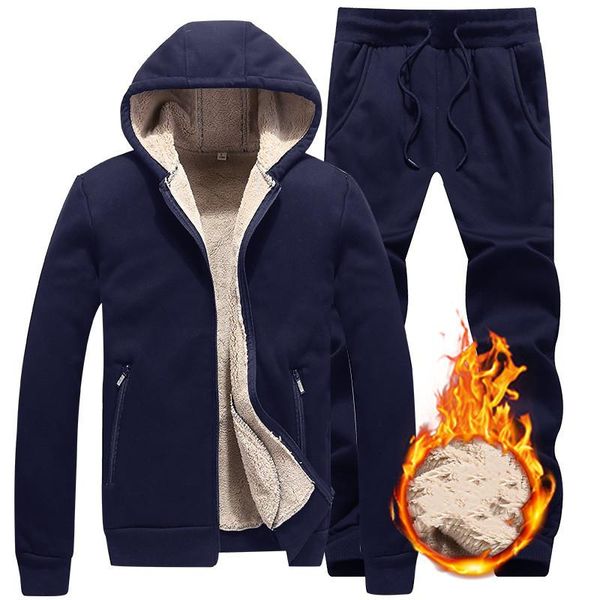 

men's tracksuits plus size 5xl 6xl winter men set warm thick hooded jacket+pants sets hoodies casual zipper tracksuit man sports suit, Gray