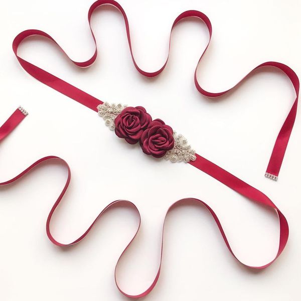 

belts 270*2.5cm women wedding dress waist sash rhinestone rose flower bridal female girdle party waistband, Black;brown