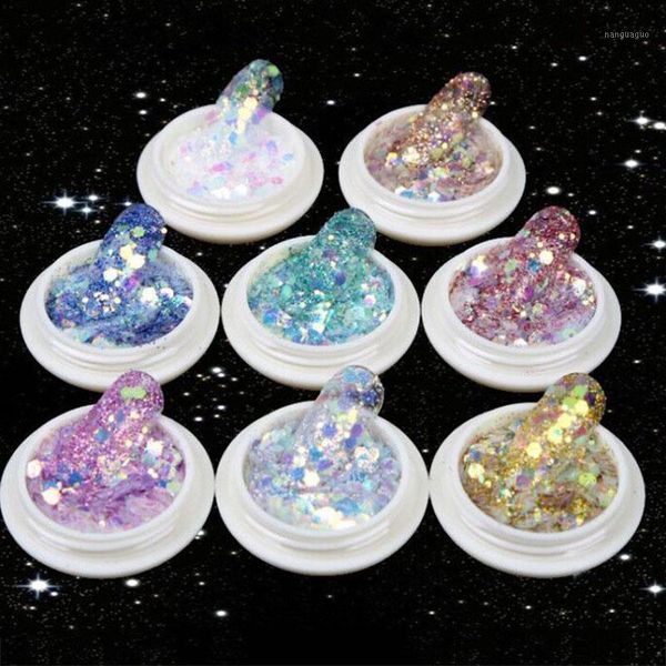 

mermaind shiny flakes nails art glitter powder sequins sparkly hexagon mixed mirror sequin colorful manicure decorations1, Silver;gold