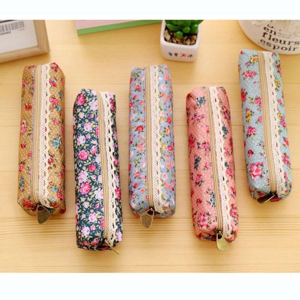 

pencil bags broken flower style girlish heart case high-capacity canvas bag pen storage box stationery holder school supplies