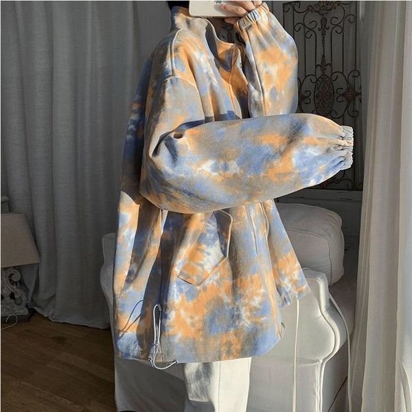 

women's trench coats tie dyed jacket windbreaker loose retro style spring and autumn fashion work versatile coat women 6ddb, Tan;black