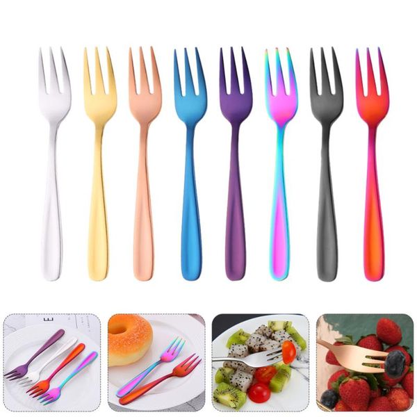 

forks 8pcs stainless steel fruit home cake (assorted color)