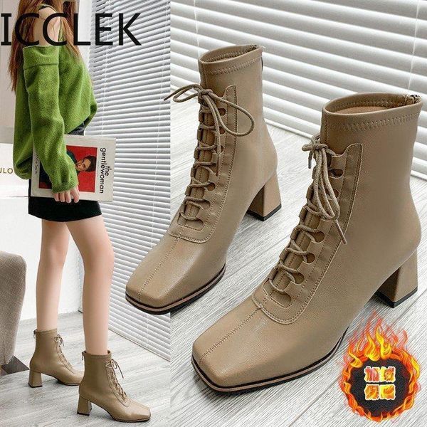 

boots 2021 women autumn korean version of fashion casual square head zipper artificial leather med (6.5cm)1, Black