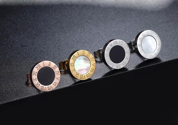 

luxury designer jewelry women earrings 18k stainless steel men gold stud earrings with onyx and shell rock punk round wedding gift, Golden;silver