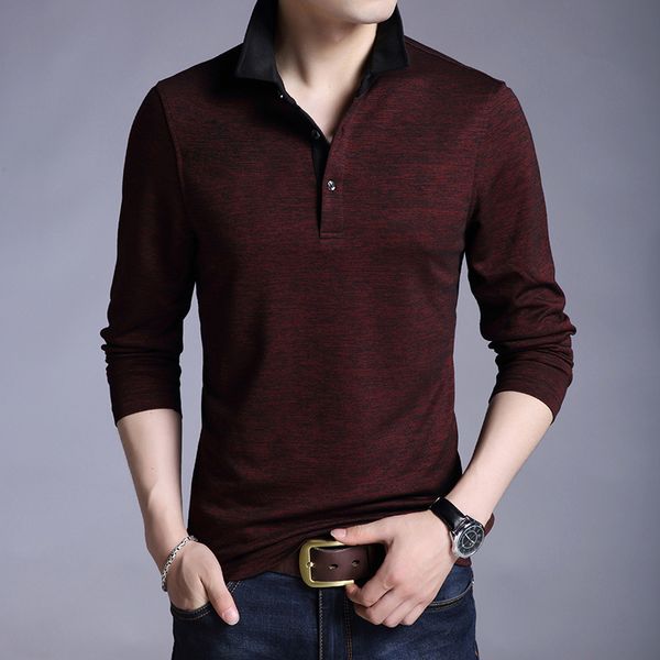 

men's polos fashion casual spring fall t-shirt solid male color tshirt turn dwon collar long sleeve button t ukyv, White;black