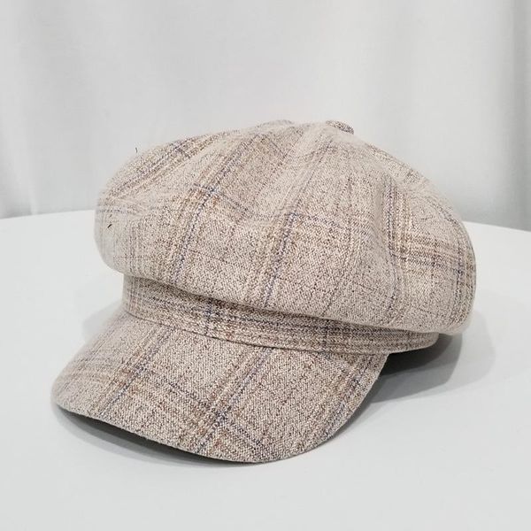 

berets japanese literature and art small fresh wild octagonal hat korean female plaid sboy autumn winter warm beret, Blue;gray