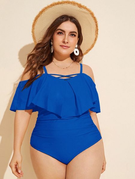 

plus plain hanky hem one piece swimsuit y4tk#, Black