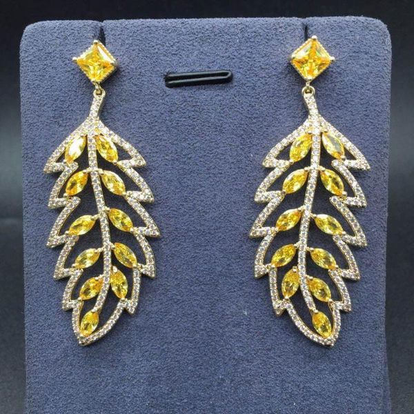 

dangle & chandelier luxury trendy leaf design cubic zirconia stone long pendant drop earrings for women bridal wedding party acces, Silver