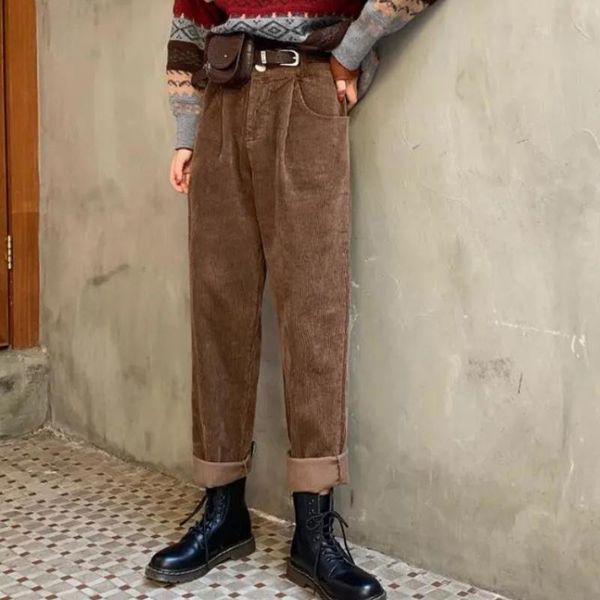 

women's pants & capris jmprs high waist women corduroy vintage plus size wide leg trousers female casual loose streetwear ladies 2021pa, Black;white