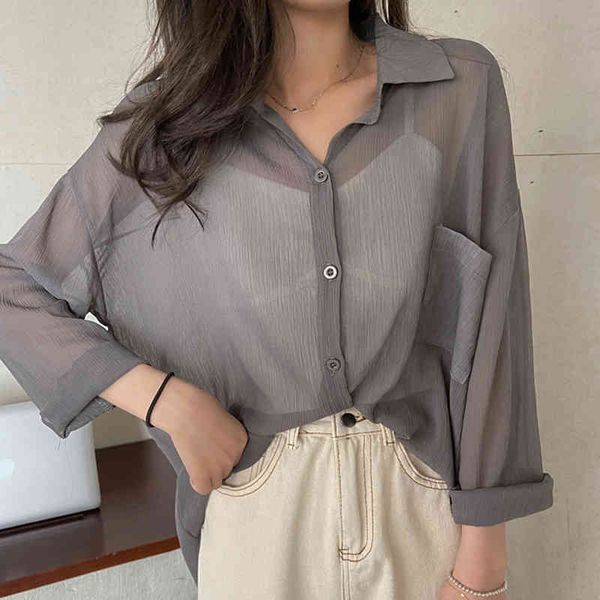 

long sleeve women shirts blouses femme blouse women blusas mujer de moda turn down collar chiffon blouse shirt e601 210426, White