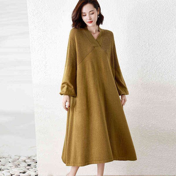 

casual dresses autumn and winter knitted dr's korean version 2022 women's long sleeve pleated a-line skirt belly covering wool, Black;gray