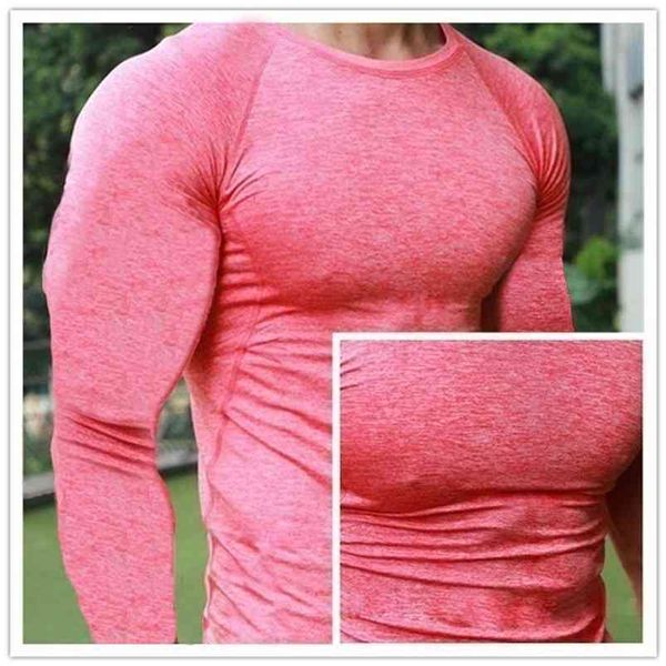 Erkekler Hızlı Kuru Spor Tees Açık Spor Koşu Tırmanışı Uzun Kollu Tayt Vücut Geliştirme Tops Gym Tren Sıkıştırma T-shirt 210329