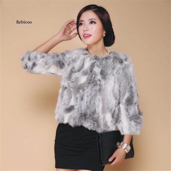 

women's fur & faux winter coat three-quarter-sleeved short natural patchwork, Black