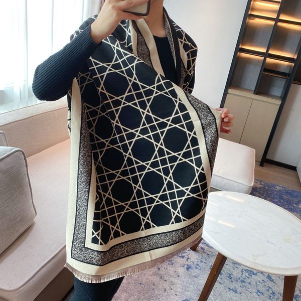 

tippet muffler scarf plaid cashmere scarf women's winter warm fashion long shawl bib, Blue;gray