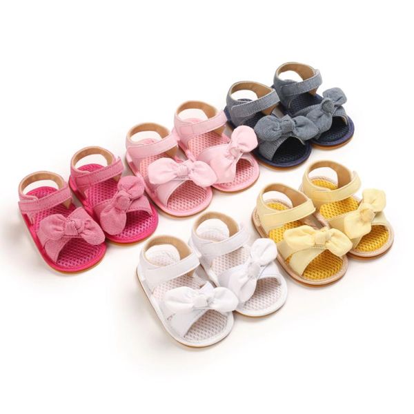 

cute baby girls summer bow sandals soft sole flat non-slip open toe flats suede infant pre-walkers, Black;red