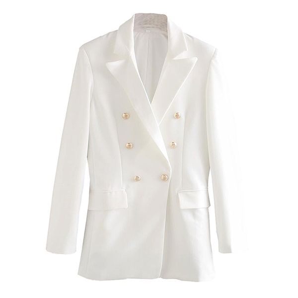 XNWMNZ Za Blazer bianco da donna per giacche doppiopetto da donna abito formale orlo con spacco posteriore 211006