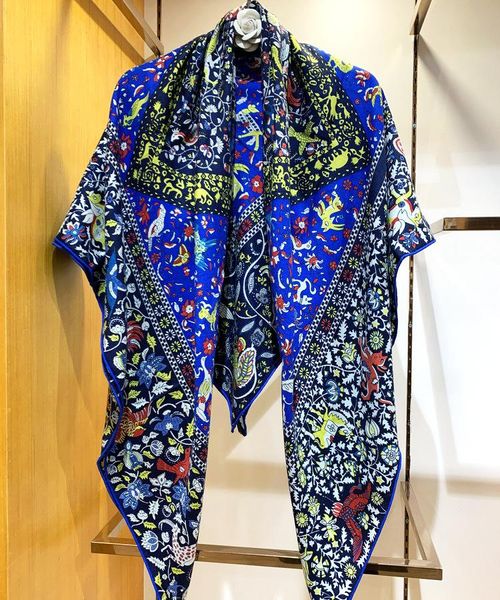 

scarves arrivals 135cm silk cashmere winter scarf pashmina wraps "strange forest" printed, Blue;gray