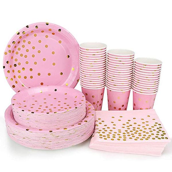 

disposable dinnerware pink gold dot design birthday wedding bridal gift tableware supplies elegant drink cup 10pcs decorati