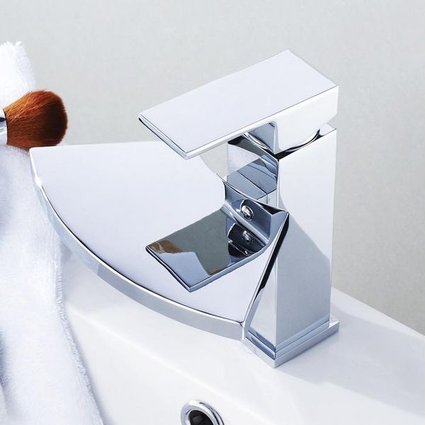 

bathroom sink faucets l15977 - luxury deck mounted chrome color brass material waterfall basin mixer