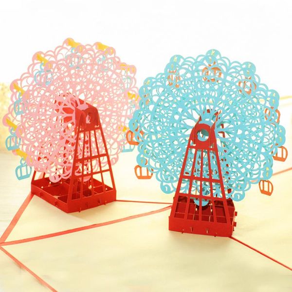

greeting cards 1pcs 15*15cm ferris wheel multicolor 3d up with vintage for wishes of birthday card(random color)