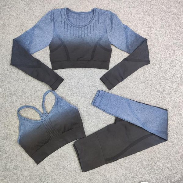 

yoga outfit seamless women sportswear set workout long sleeve crop sports bra hight waist leggings fitness suits
