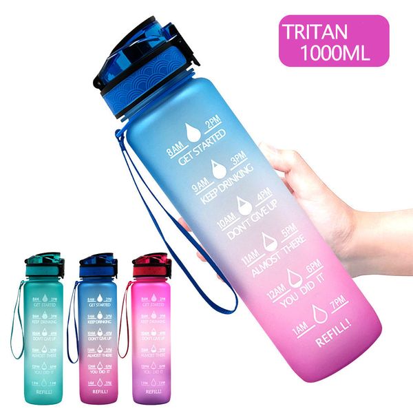 

32oz/1l fashion water bottle with motivational time marker to drink reusable tritan drinkware for sports gym and outdoor