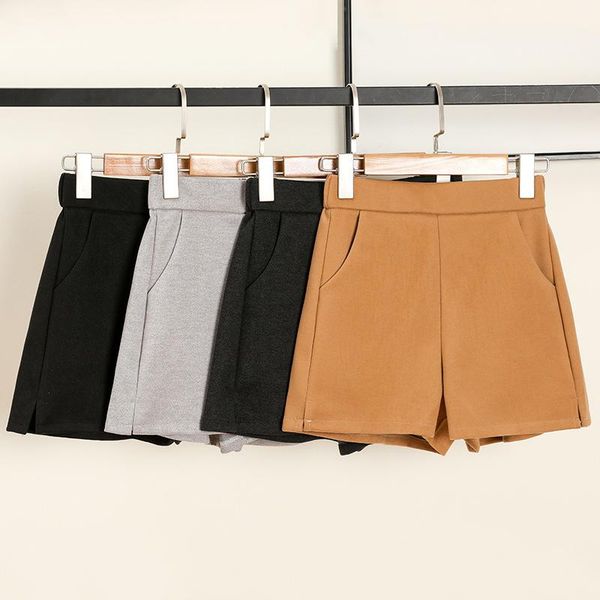 

women's shorts 2021 autumn winter woolen casual brown black grey high waist fashion for woman, White;black
