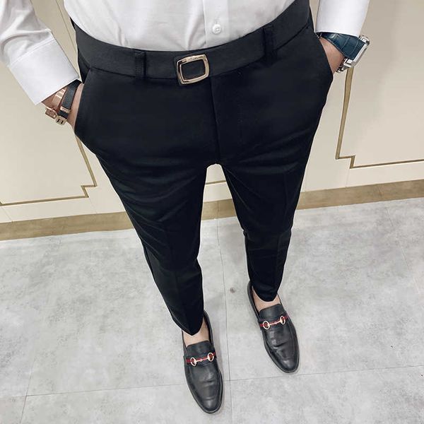 

spring mens dress pants ankle length business suit pant casual slim formal trousers blaack khaki elastic pencil pants 28-36 210527, White;black