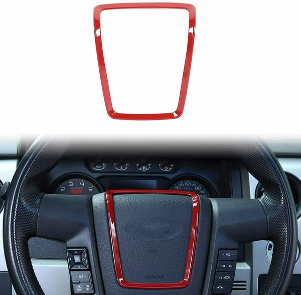 

abs car steering wheel center trim cover frame for ford f150 2009-2014 red