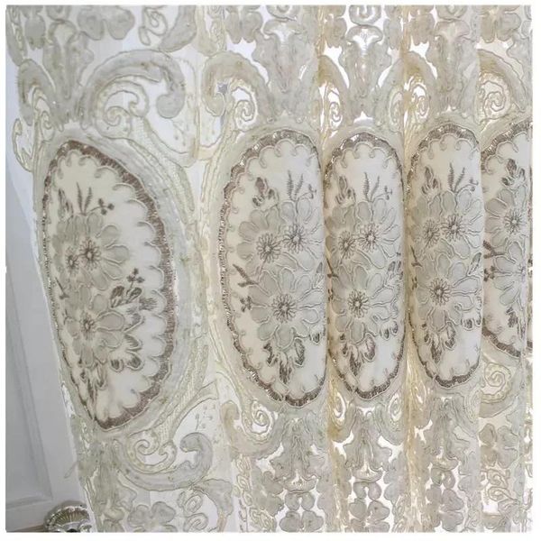 

curtain & drapes european luxury beige coffee embroidered sheer high-end french room villa living bedroom window custom