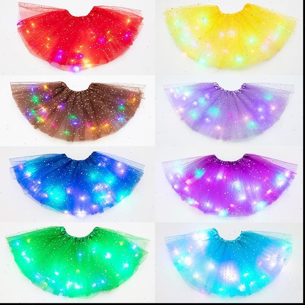 

led glowing light tulle women skirt star short tutu mini fancy ballet party costume ball gown, Black