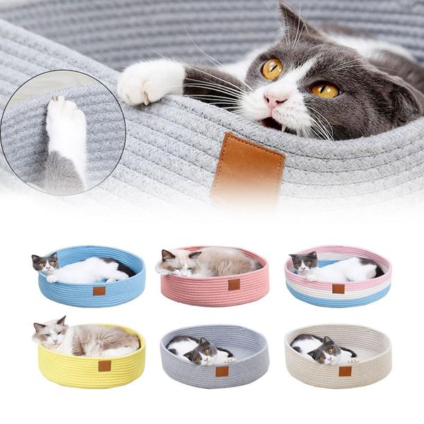 

cat bed nest soft cotton thread scratch house handmade for kitten summer cute pet mat grind the beds & furniture