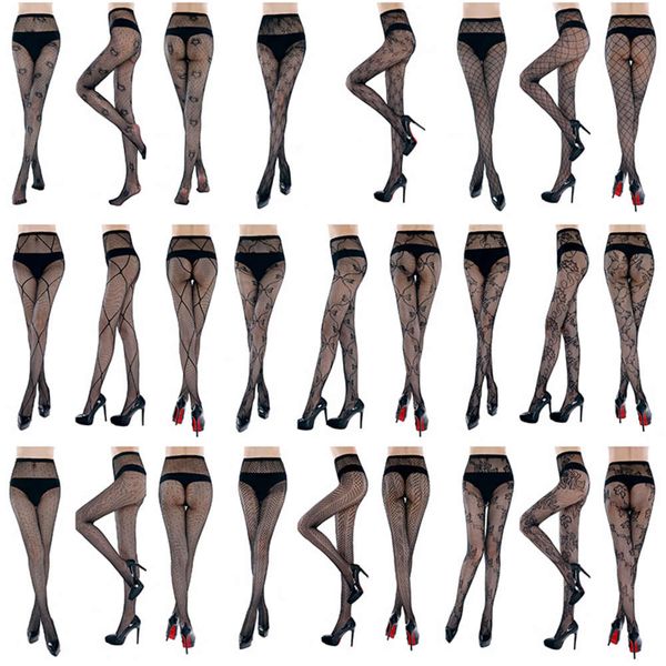 

jacquard pantyhose women's small mesh cosplay net red bow flower rattan hollow fishing socks, Black;white