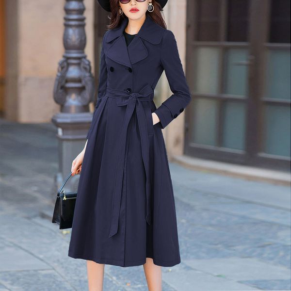 

women's trench coats spring autumn long oversized coat women 2021 england style double breasted belted ladies slim windbreaker, Tan;black