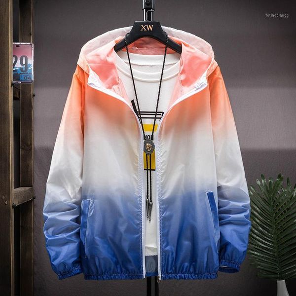 

summer hooded sun protection clothing gradient thin jacket men fashion street windbreaker coat outerwear male female 5xl men's jackets, Black;brown