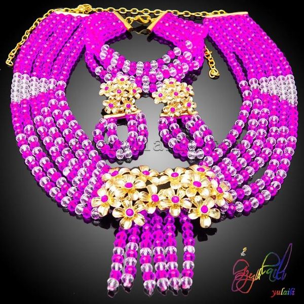 

earrings & necklace yulaili fashion design jewelry set rose red beaded, Silver