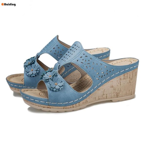 

slippers 2021 handmade sandals female car line mother shoes plus size slope heel, Black